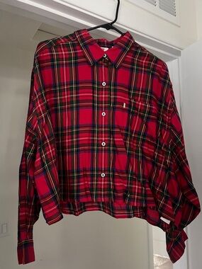 SZ L Levi’s Women’s Red Plaid Button-Up Cropped shirt